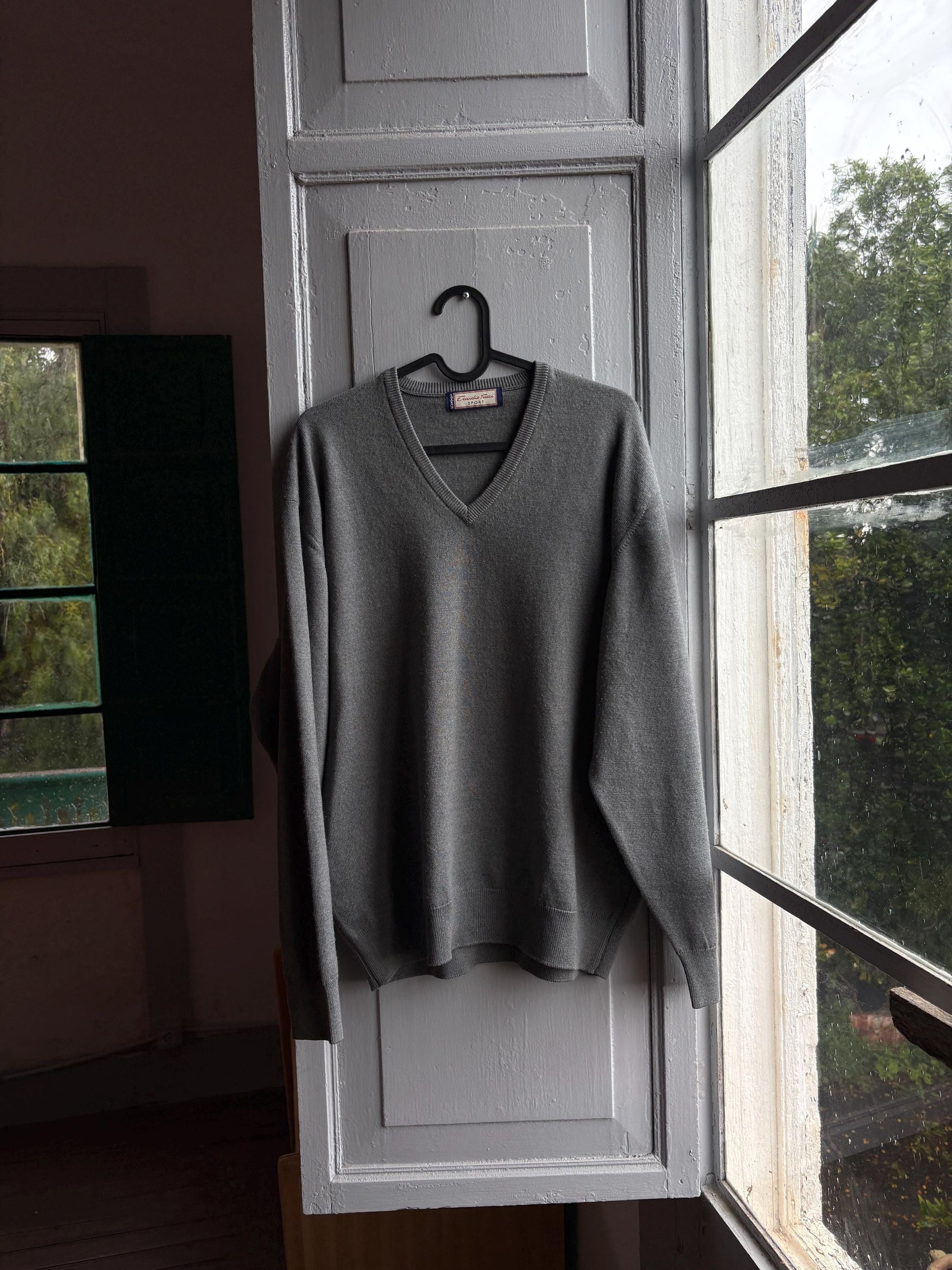 Vintage Grey V-Neck Wool Blend Sweater — additional view 11