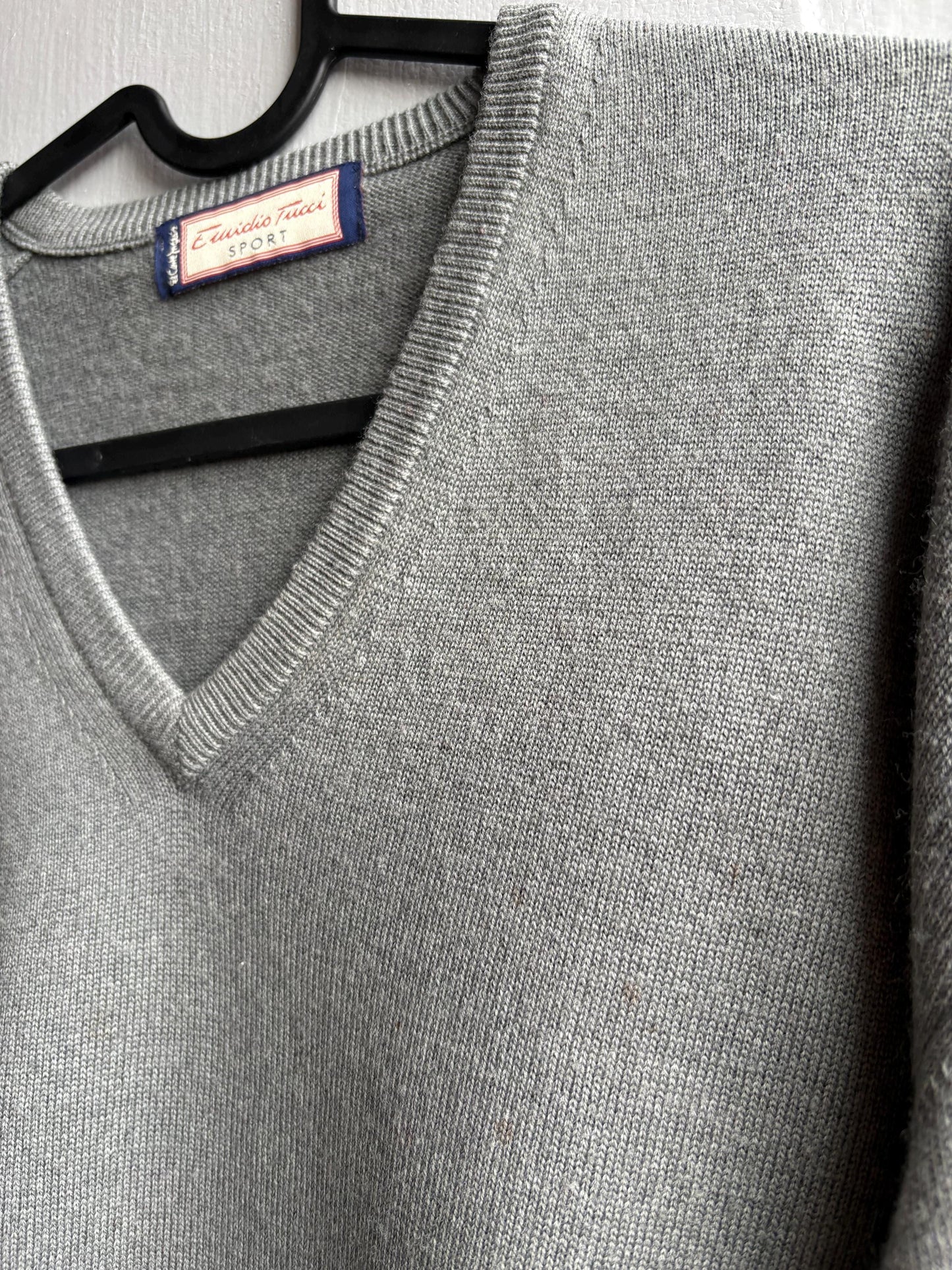 Vintage Grey V-Neck Wool Blend Sweater — additional view 12