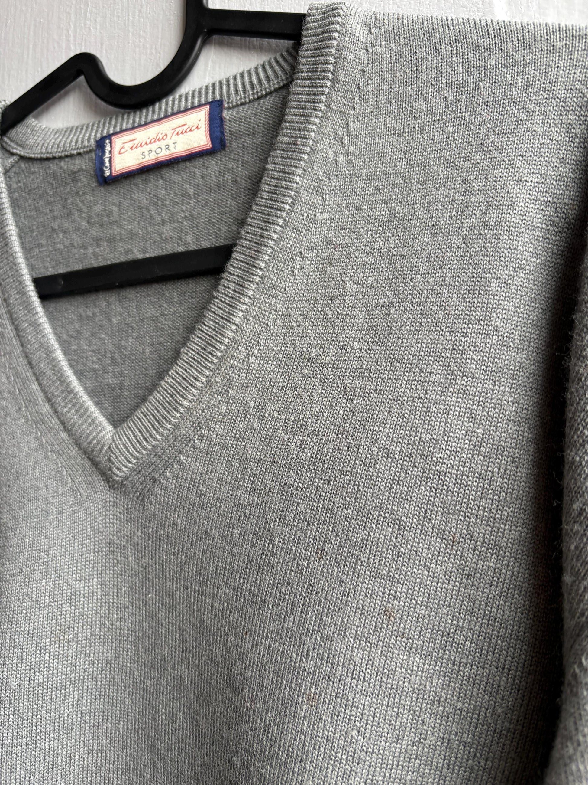 Vintage Grey V-Neck Wool Blend Sweater — additional view 12