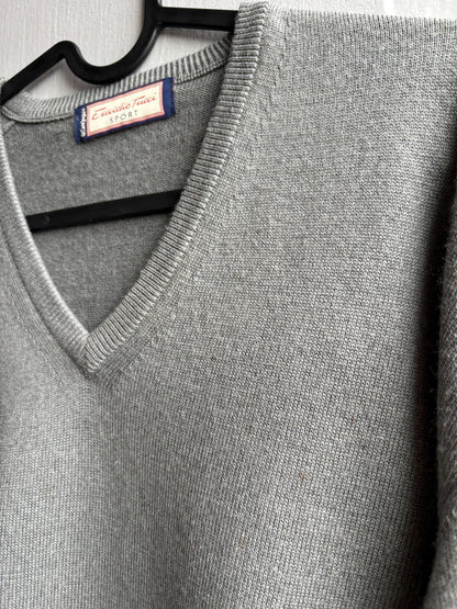 Vintage Grey V-Neck Wool Blend Sweater — additional view 12