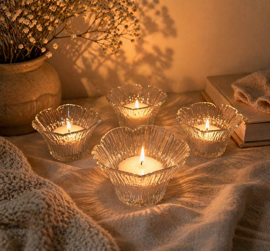 Vintage Floral Glass Candle Holder Set