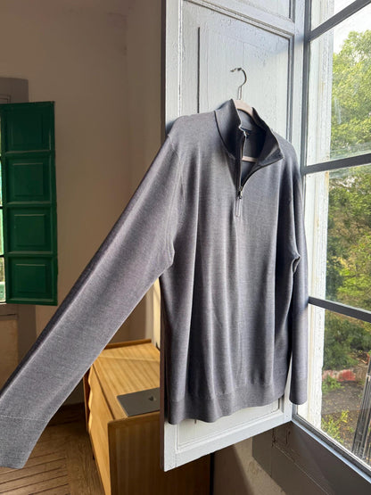 Grey Merino Wool Jumper For Men — back view