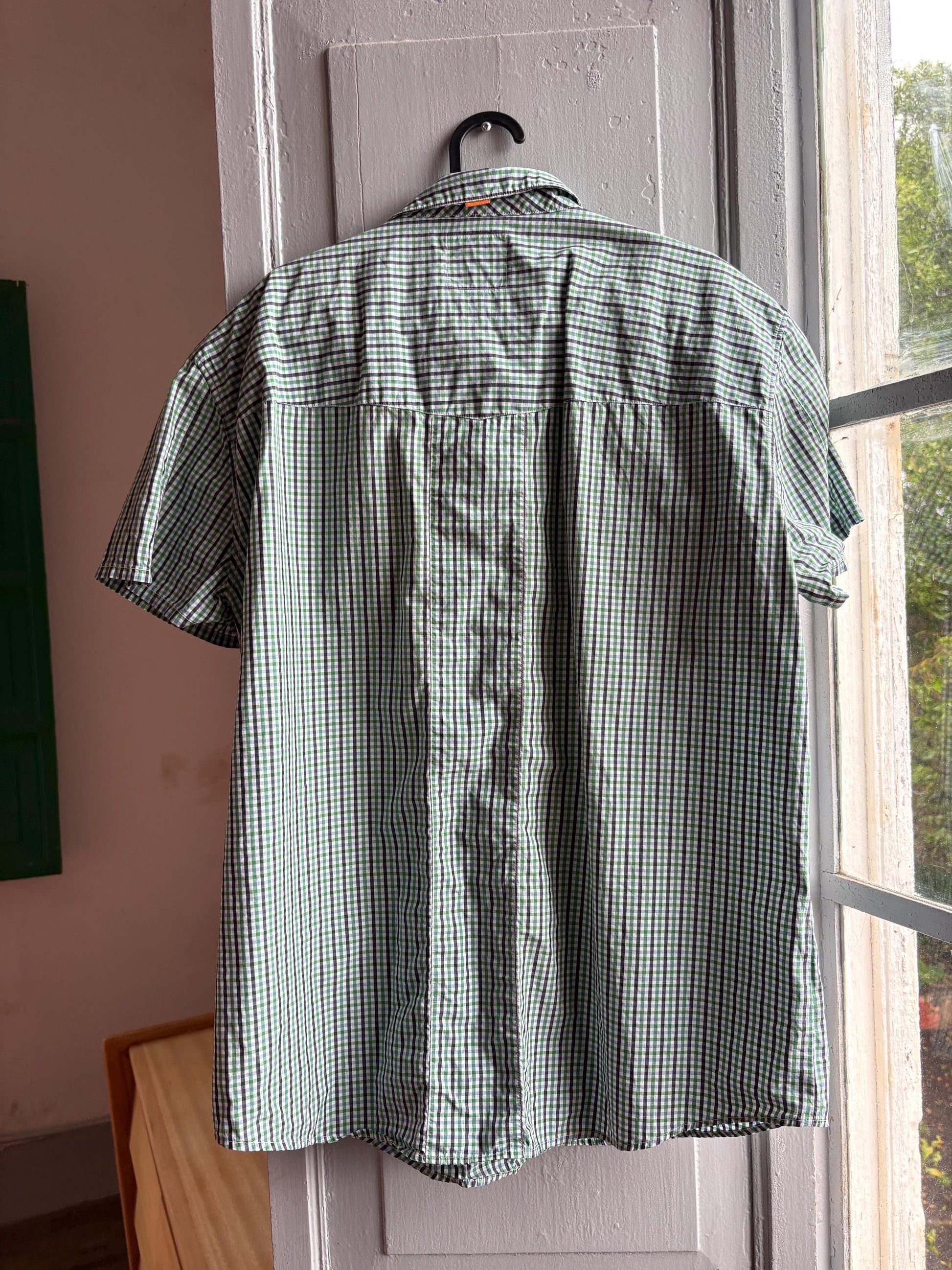 Green Check Cotton Summer Shirt for Men — back view