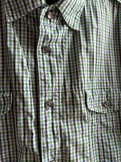 Green Check Cotton Summer Shirt for Men — fabric close-up