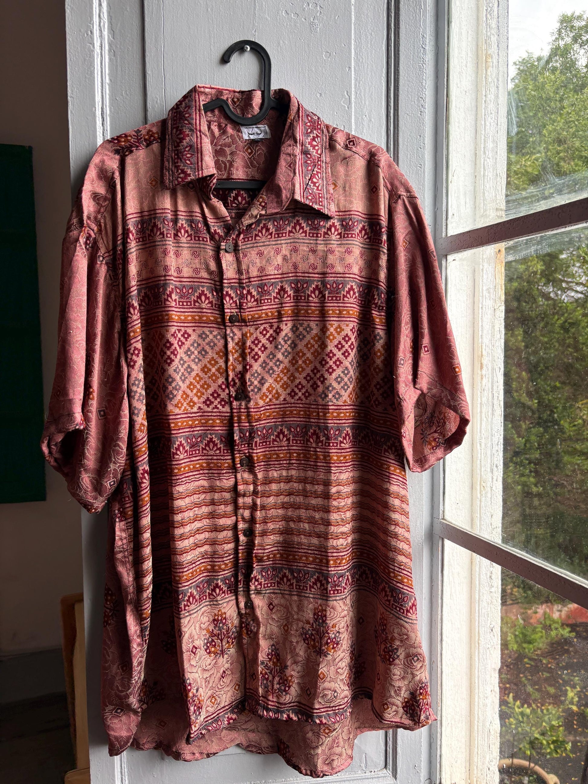 Floral Vintage Silk Button-Down Shirt — back view