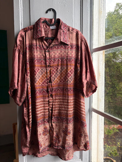 Floral Vintage Silk Button-Down Shirt — back view