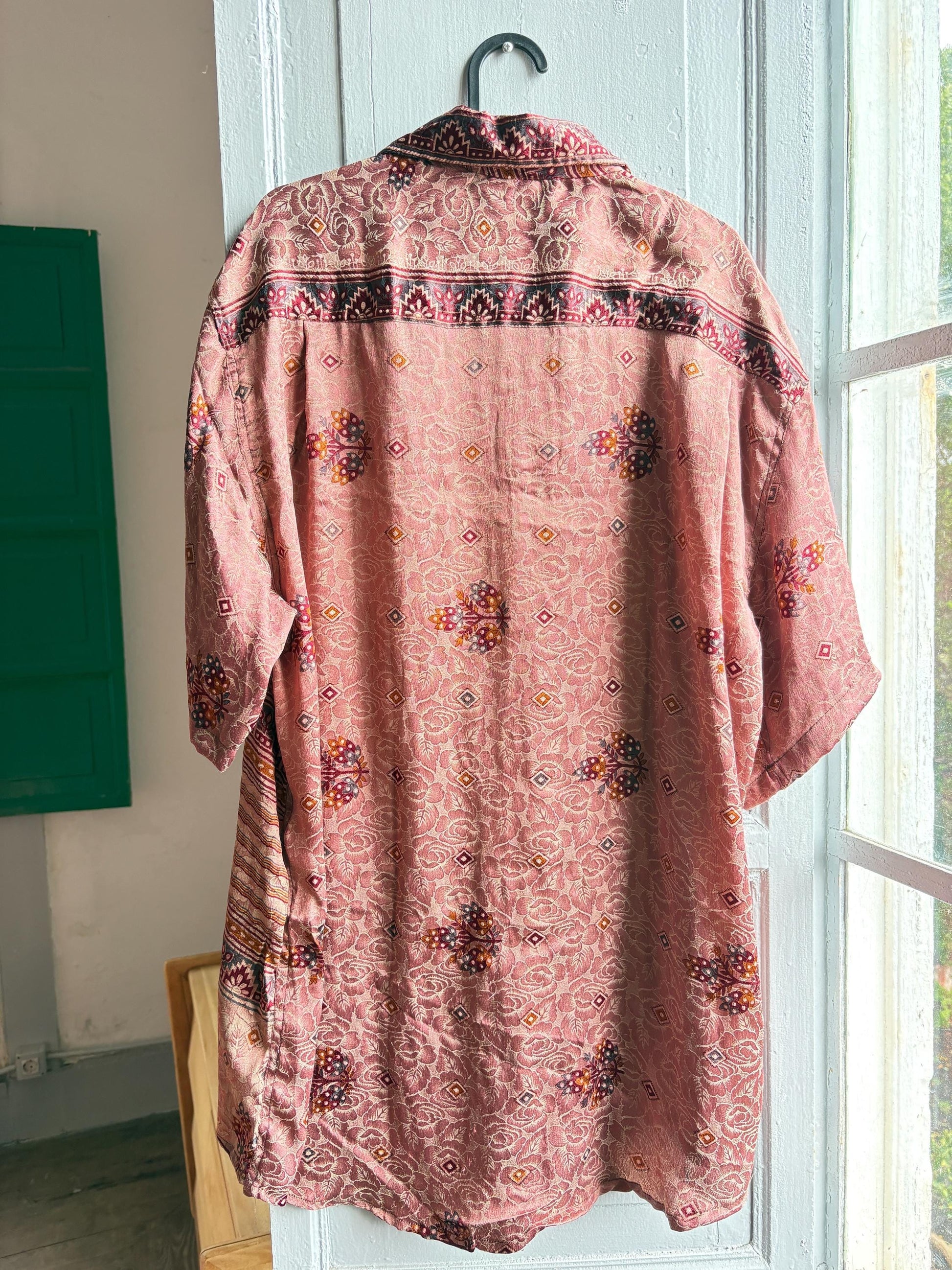 Floral Vintage Silk Button-Down Shirt — detail