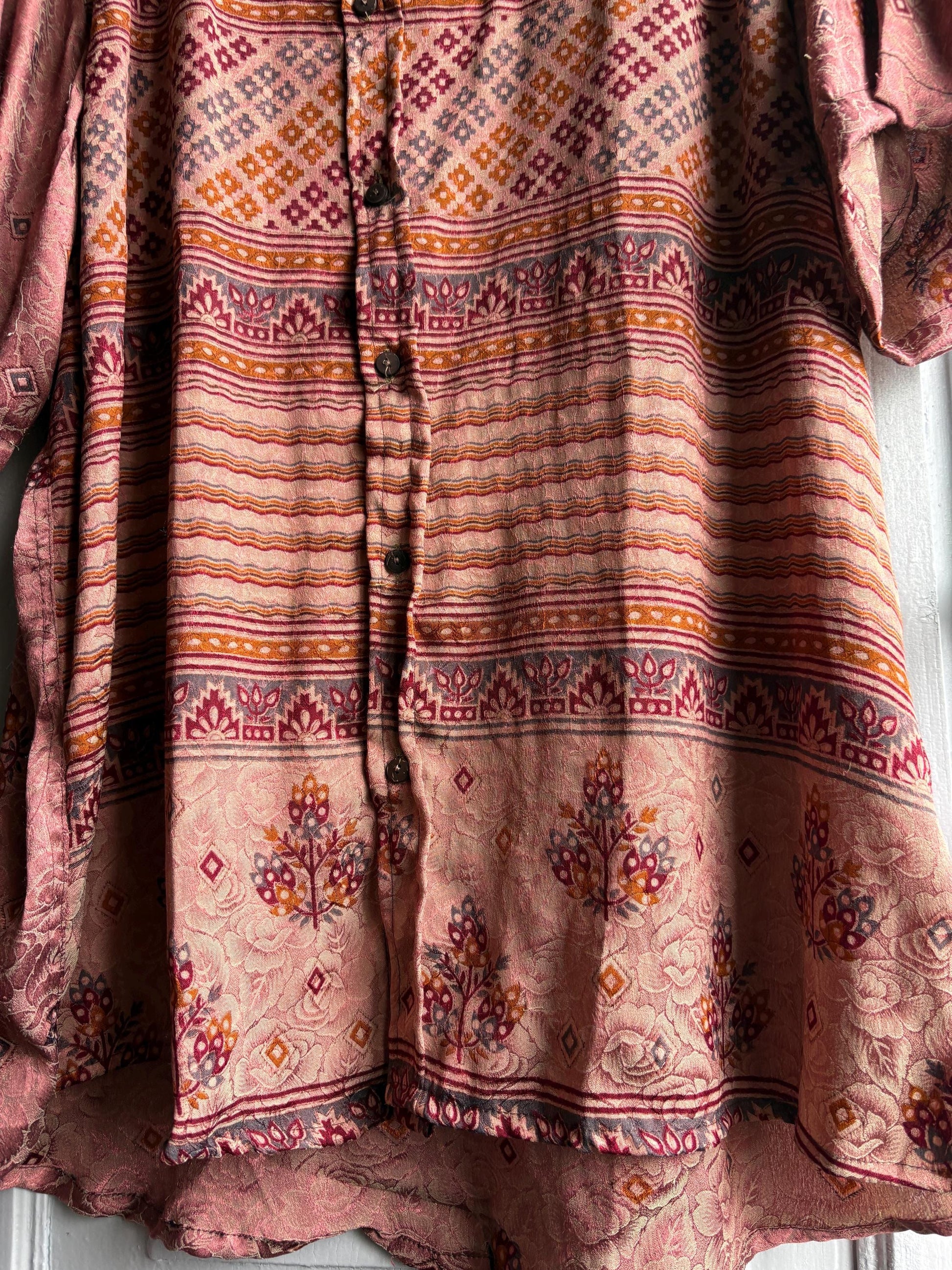 Floral Vintage Silk Button-Down Shirt — additional view 7