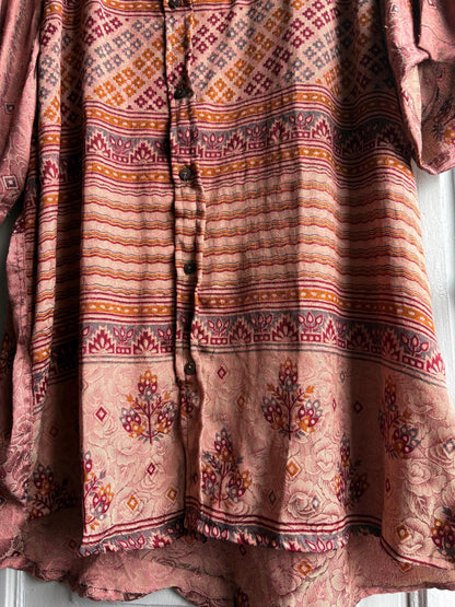 Floral Vintage Silk Button-Down Shirt — additional view 7