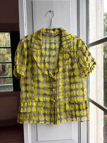 Vintage 70s Sheer Green Polka Dot Blouse — additional view 7