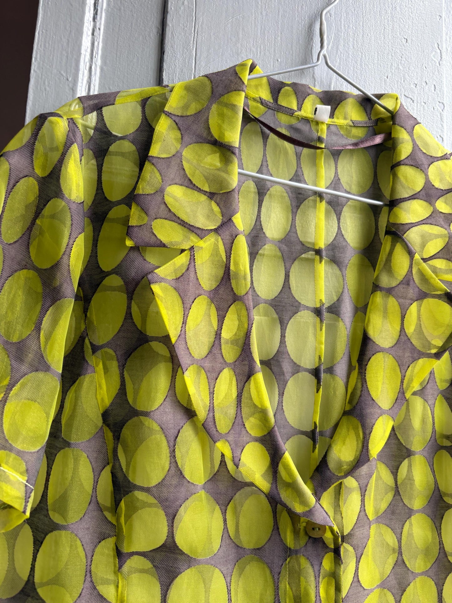 Vintage 70s Sheer Green Polka Dot Blouse — additional view 6