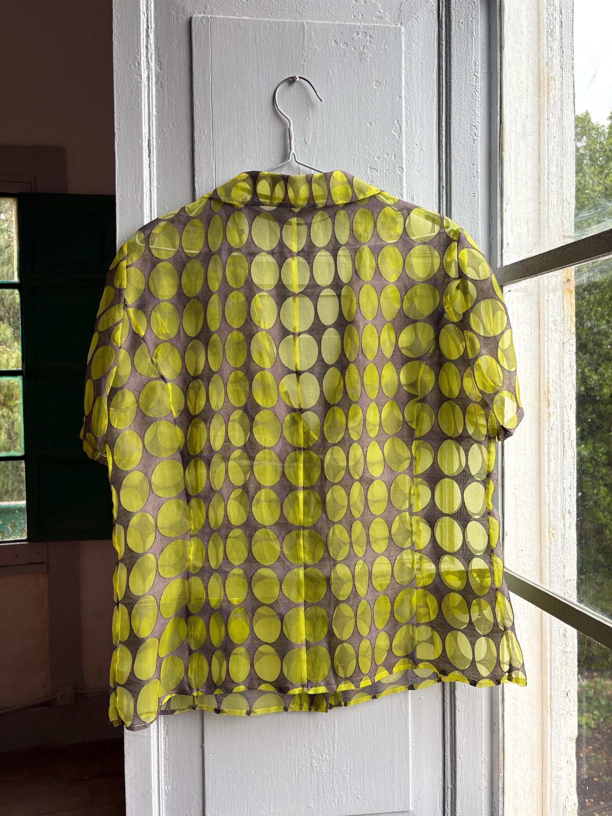Vintage 70s Sheer Green Polka Dot Blouse — additional view 9