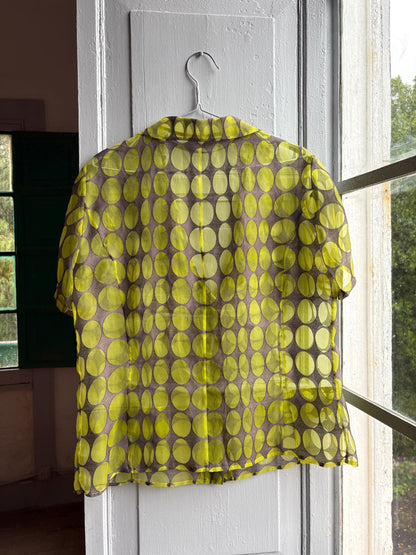 Vintage 70s Sheer Green Polka Dot Blouse — additional view 9