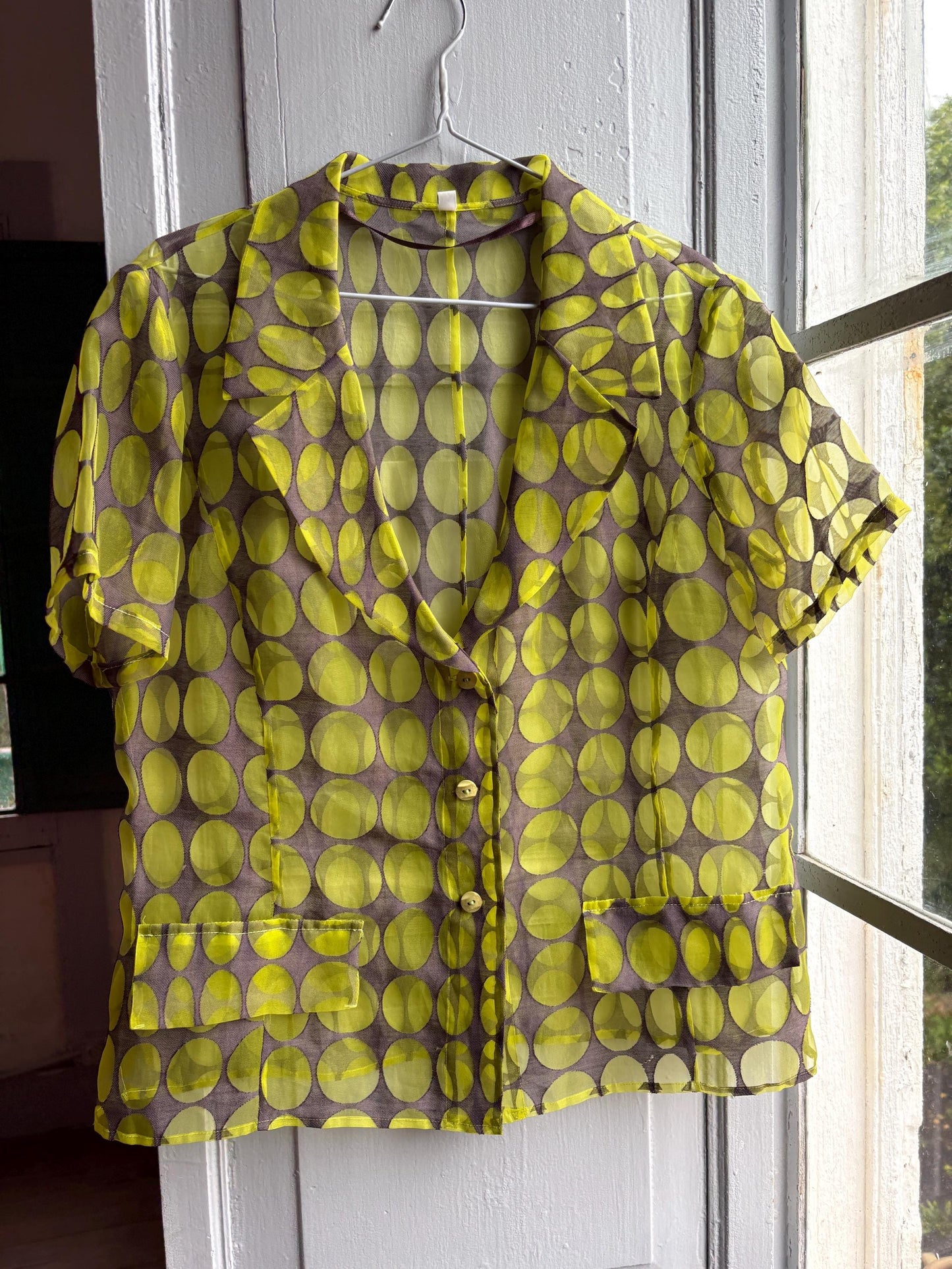 Vintage 70s Sheer Green Polka Dot Blouse — additional view 10