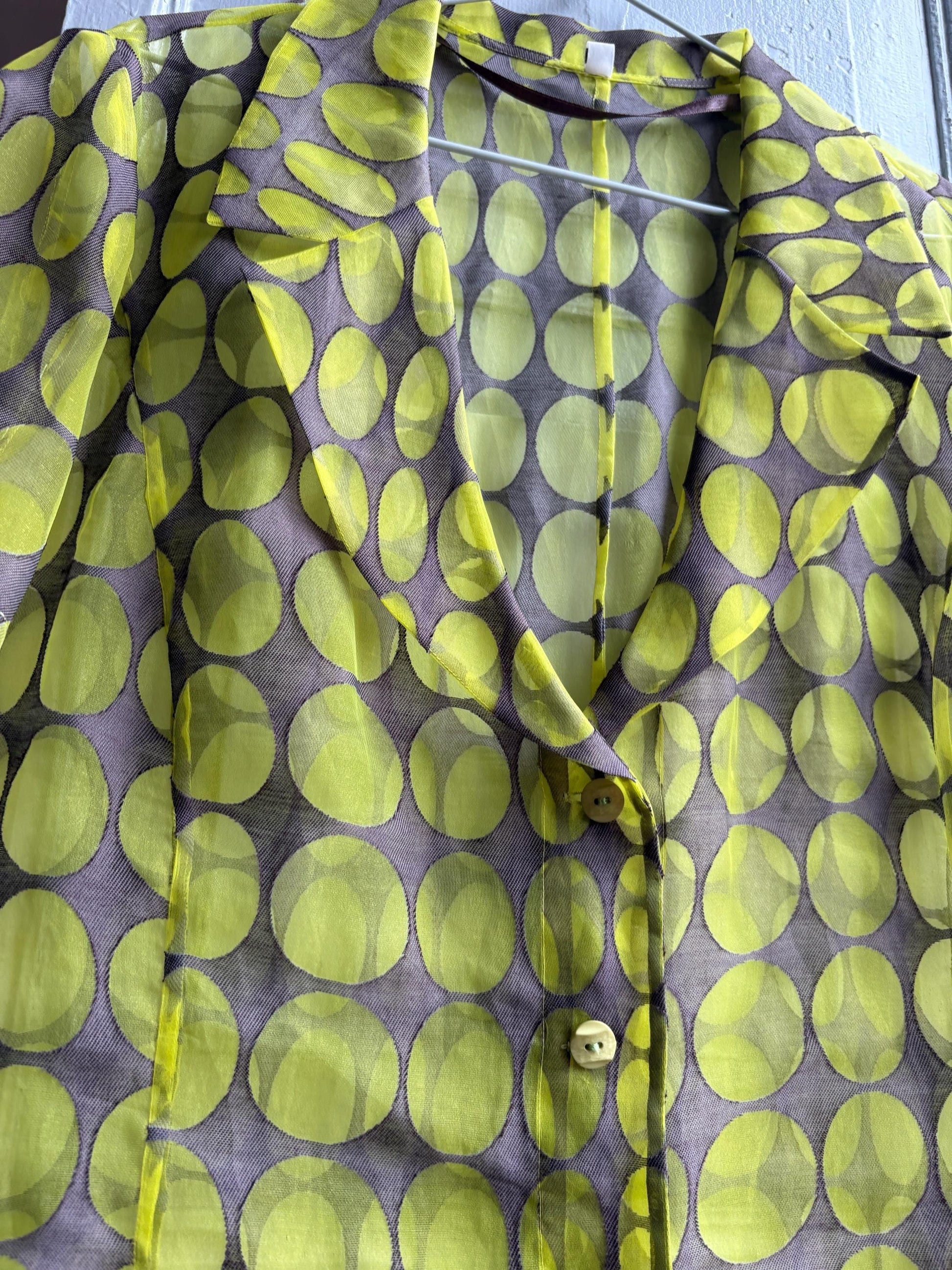 Vintage 70s Sheer Green Polka Dot Blouse — additional view 12