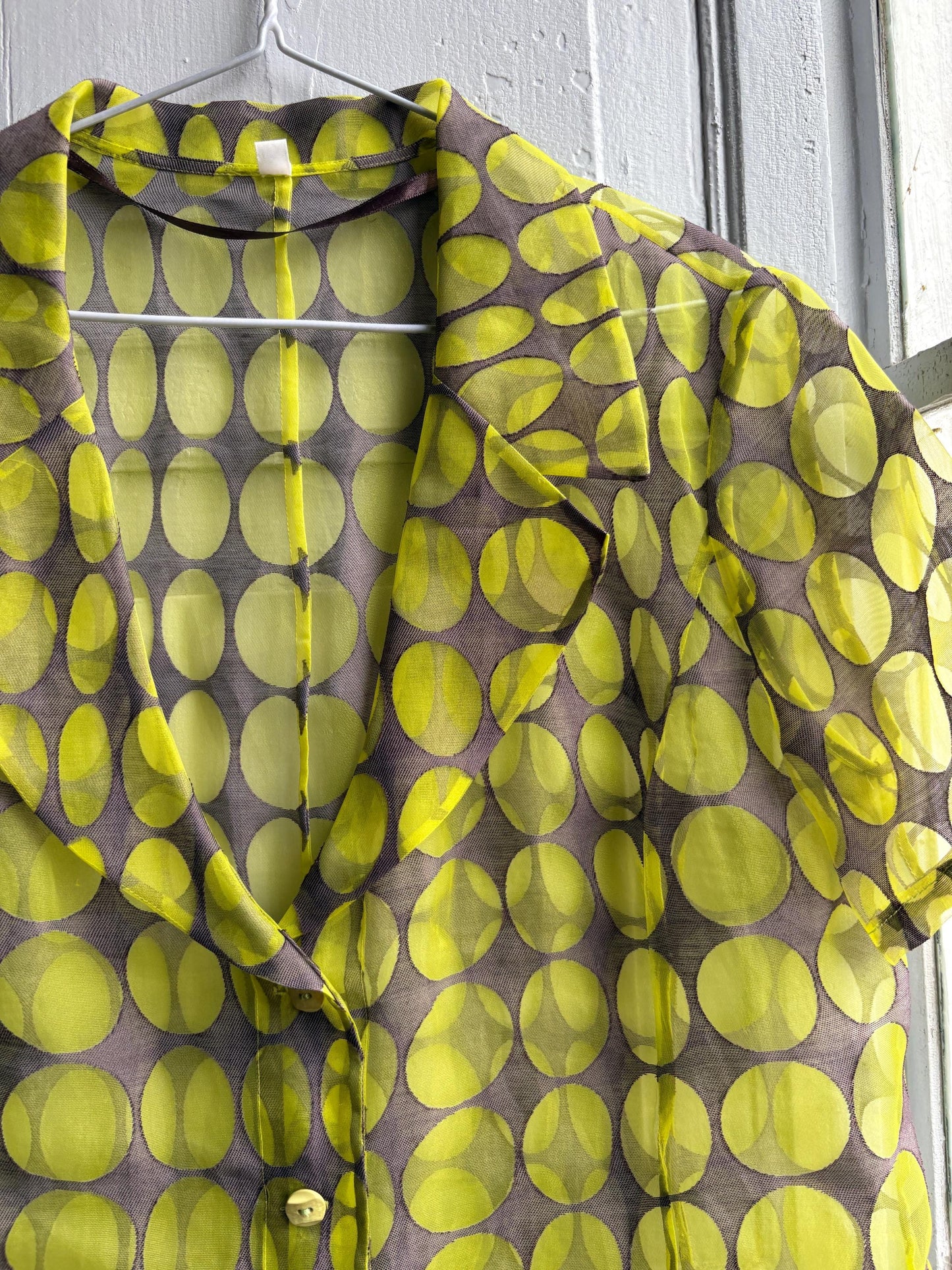 Vintage 70s Sheer Green Polka Dot Blouse — additional view 11