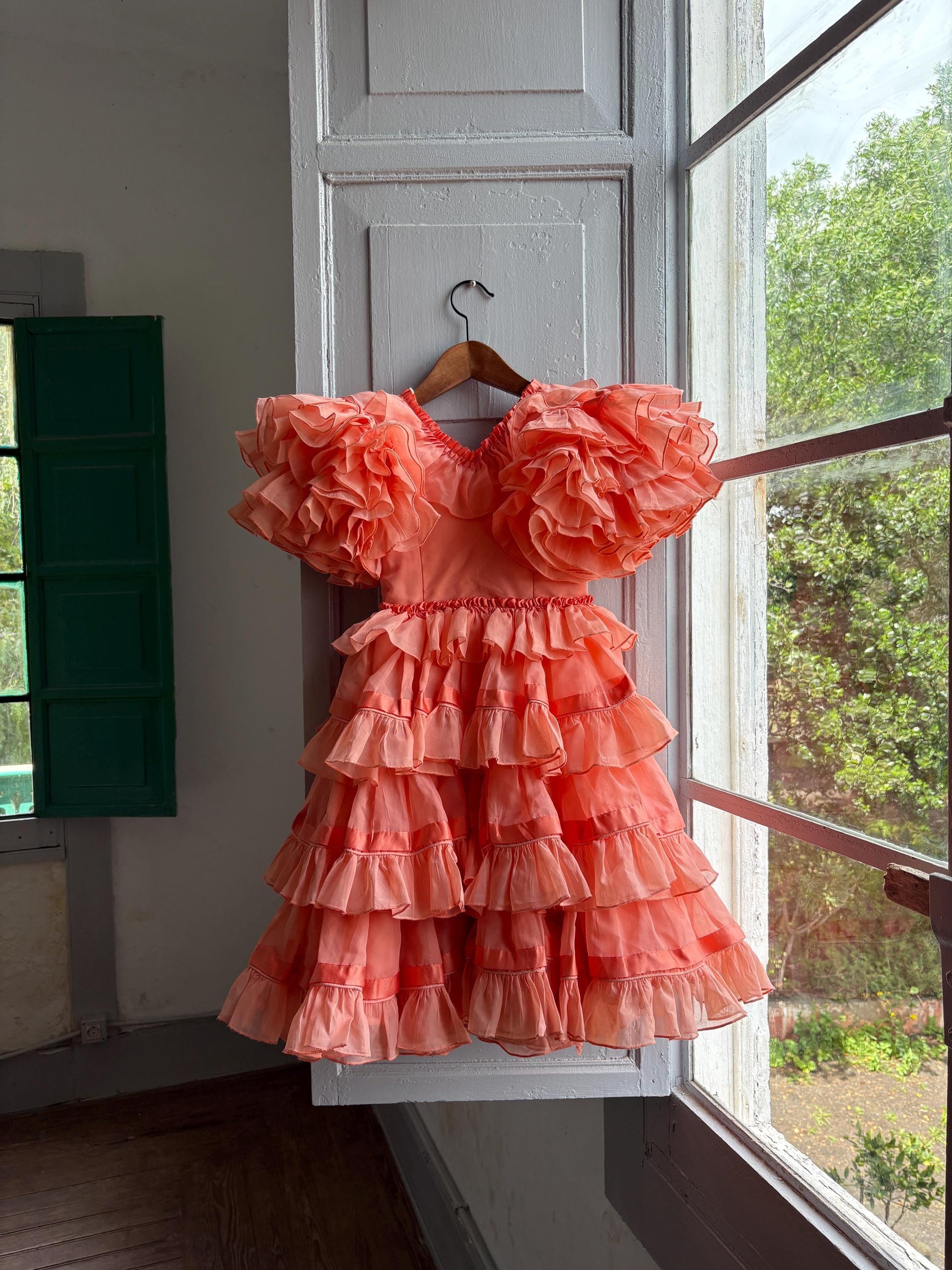 Salmon Pink Flamenco Dress for Kids — back view