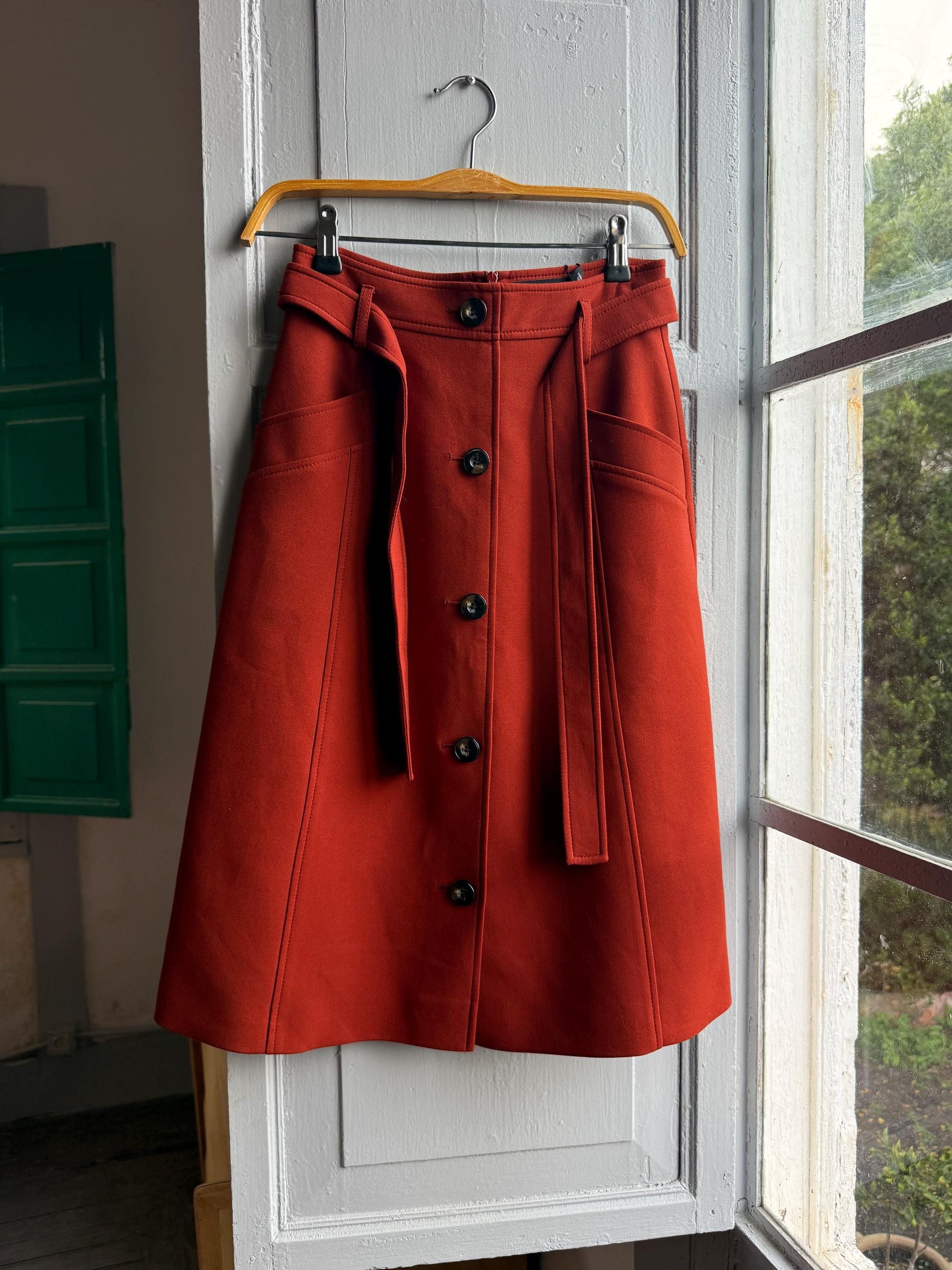 Karen Millen Red High Waist Utility Skirt — back view