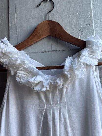 White Cotton Ruffled Neckline Camisole — fabric close-up
