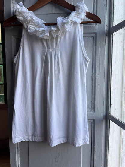 White Cotton Ruffled Neckline Camisole — back view