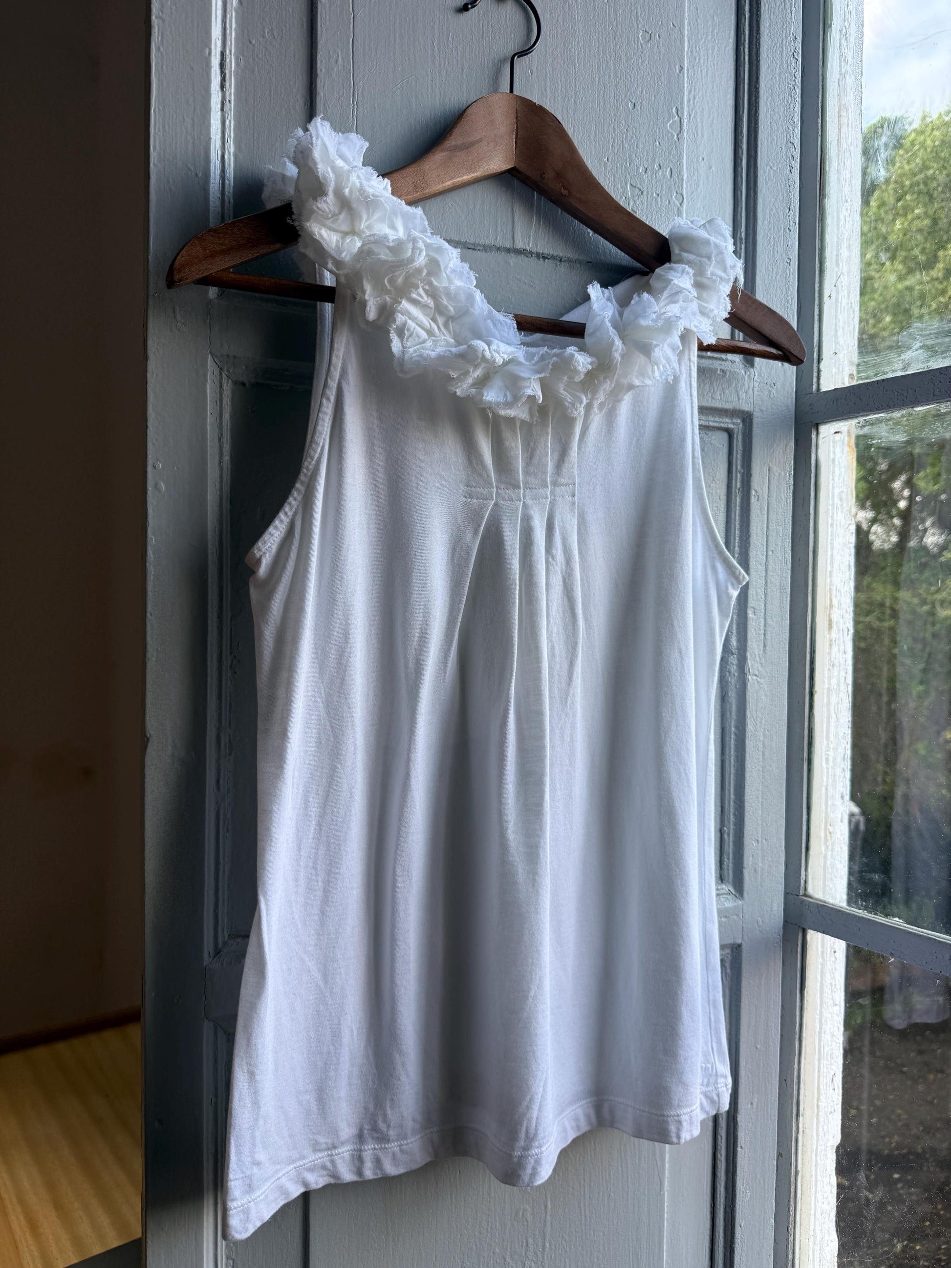 White Cotton Ruffled Summer Camisole — back view