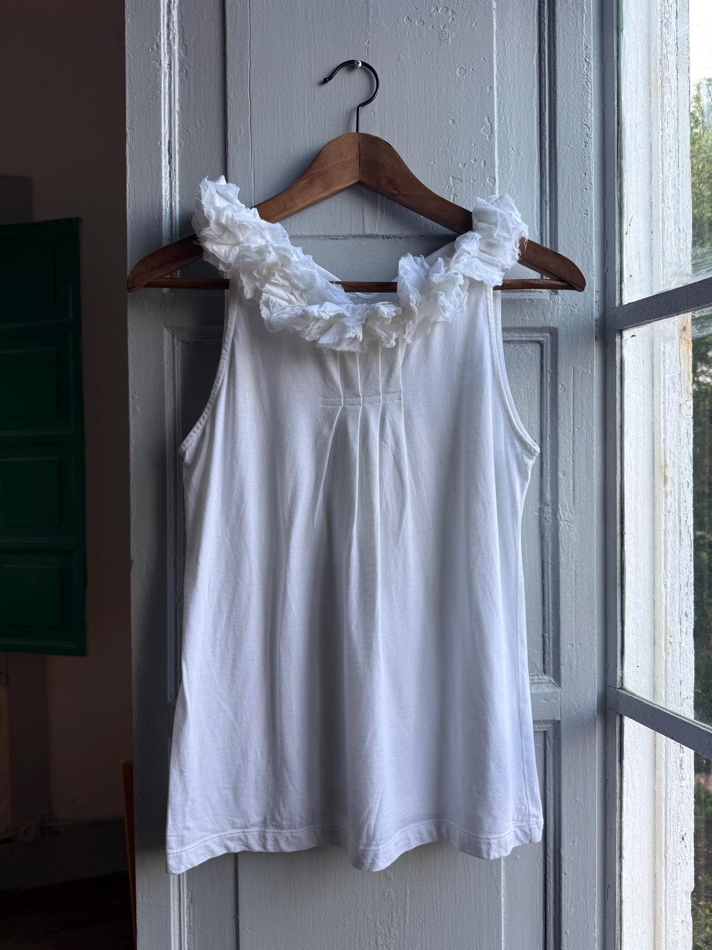 White Cotton Ruffled Summer Camisole — detail