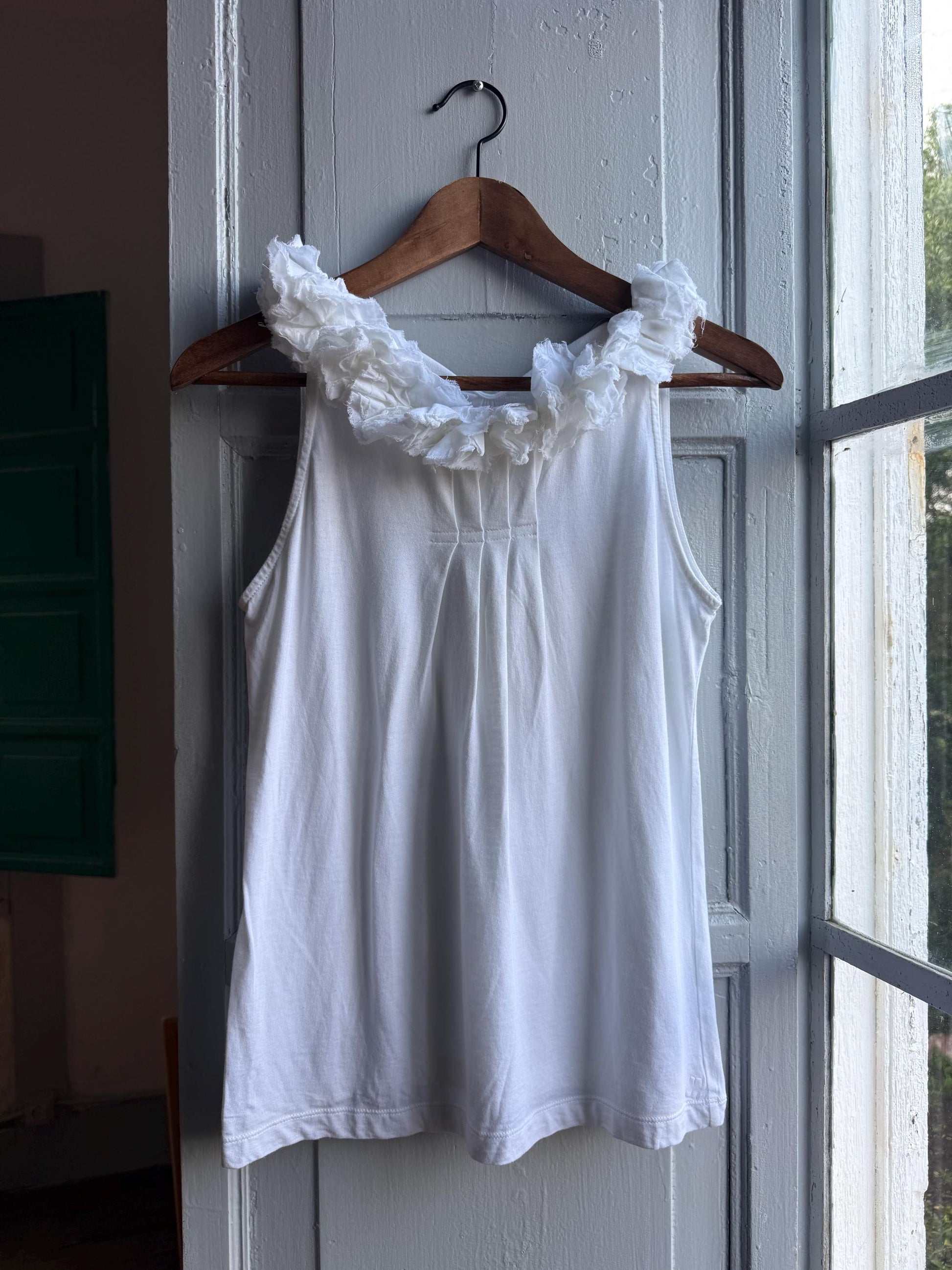 White Cotton Ruffled Summer Camisole — detail