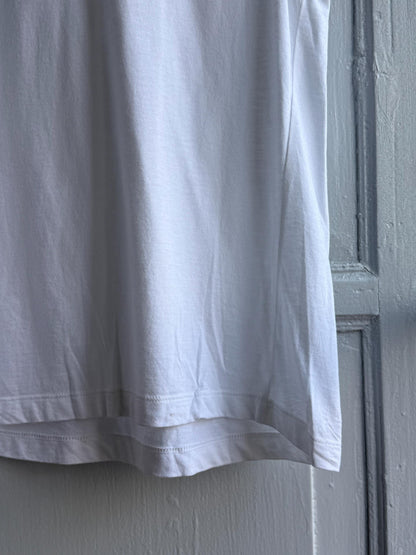 Romantic white cotton summer camisole with ruffled neckline, Size XS