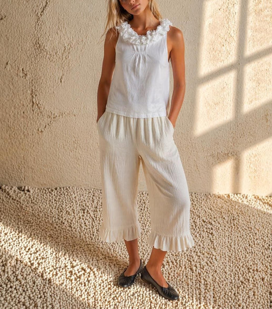 White Cotton Ruffled Summer Camisole