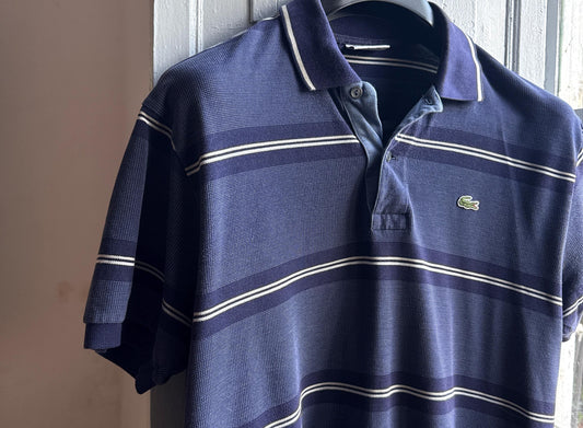 Vintage Navy Striped Cotton Polo Shirt