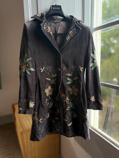 Bohemian Floral Velvet Midi Coat — detail