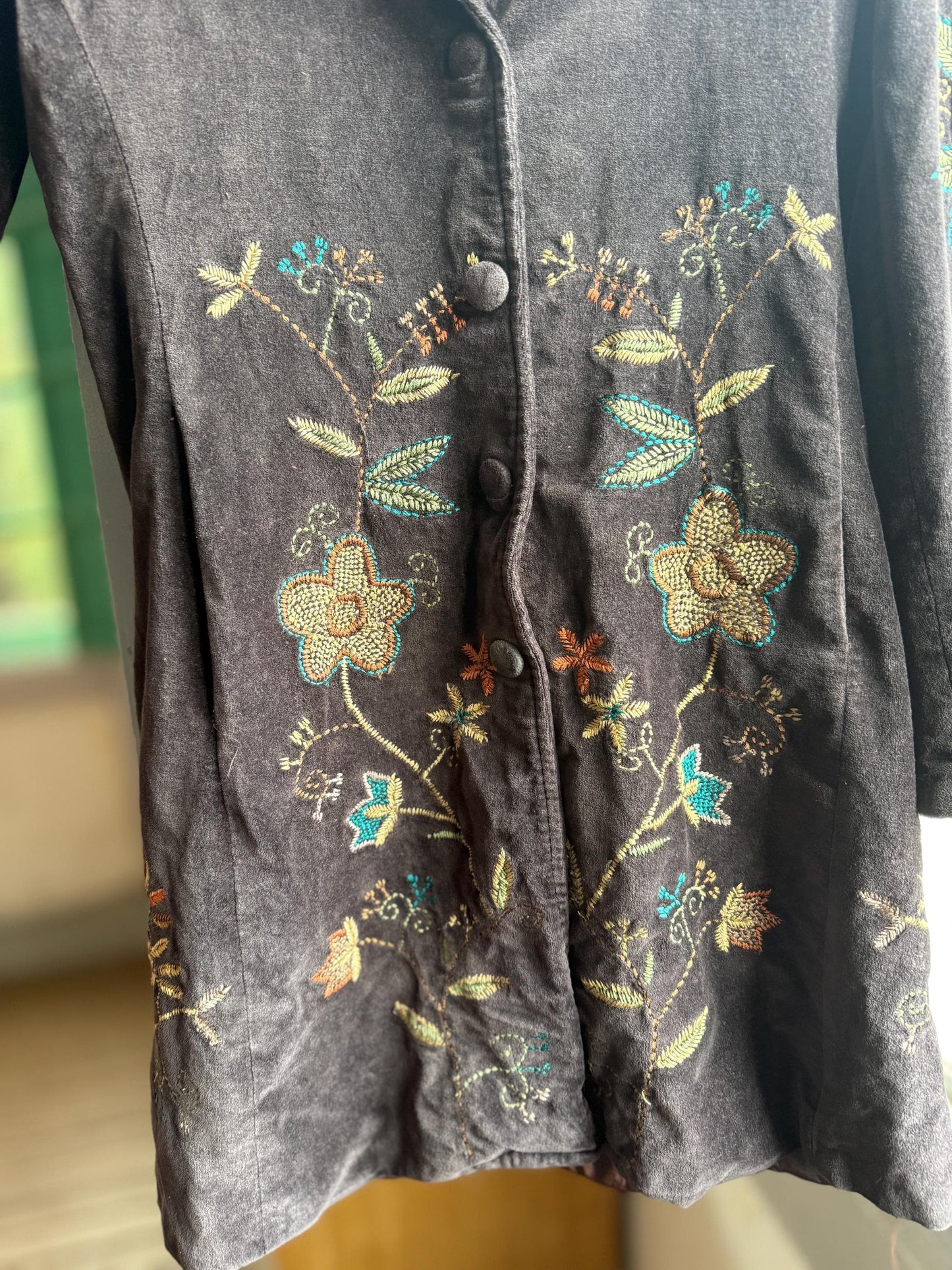 Bohemian Floral Velvet Midi Coat — additional view 5