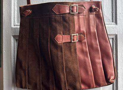 Brown Suede Pleated Crossbody Bag — back view
