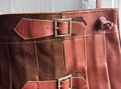 Brown Suede Pleated Crossbody Bag — fabric close-up