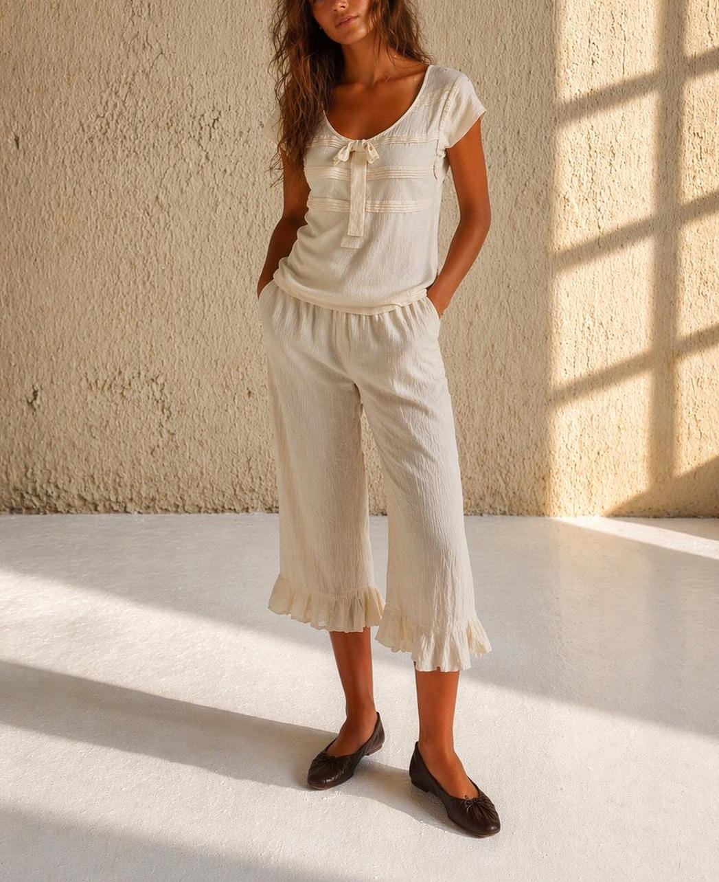 Vintage Off-White Silk Scoop Neck Top