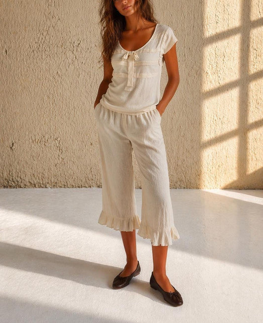 Vintage Off-White Silk Scoop Neck Top
