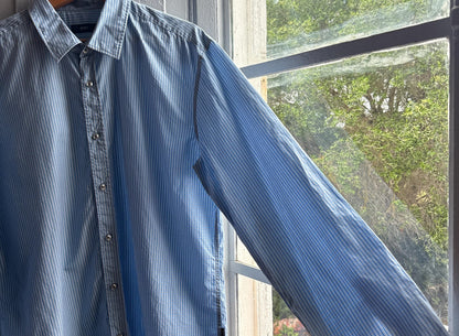 Light Blue Striped Cotton Shirt For Men — additional view 6