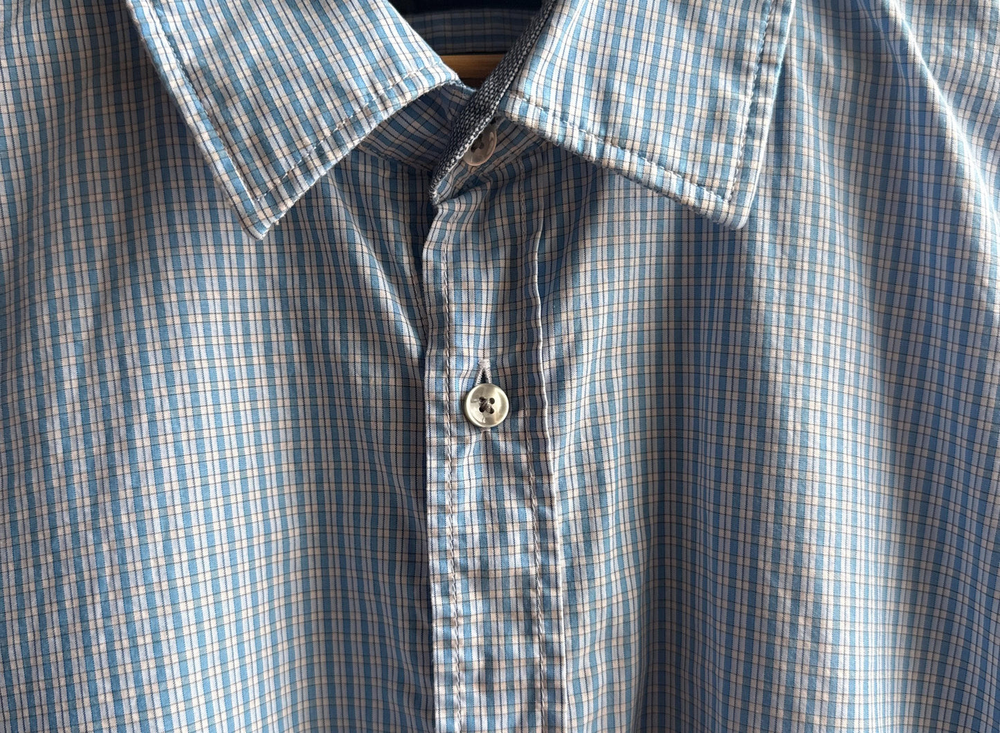 Hugo Boss light blue striped cotton shirt, Men formal office wear, size XL