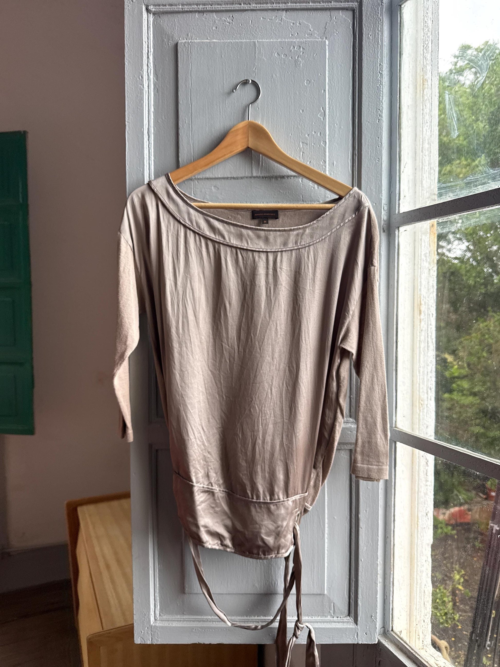 Taupe Silk Shirt for Elegant Office Wear — detail