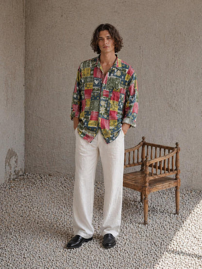 80s Patchwork Cotton Oversized Shirt