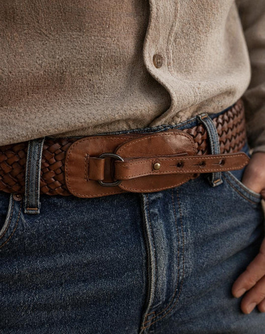 Massimo Dutti brown leather belt, Size 75 woven design