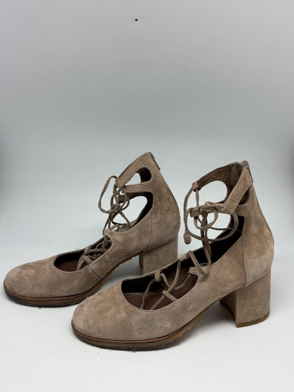 Taupe Suede Lace-Up Heels — back view