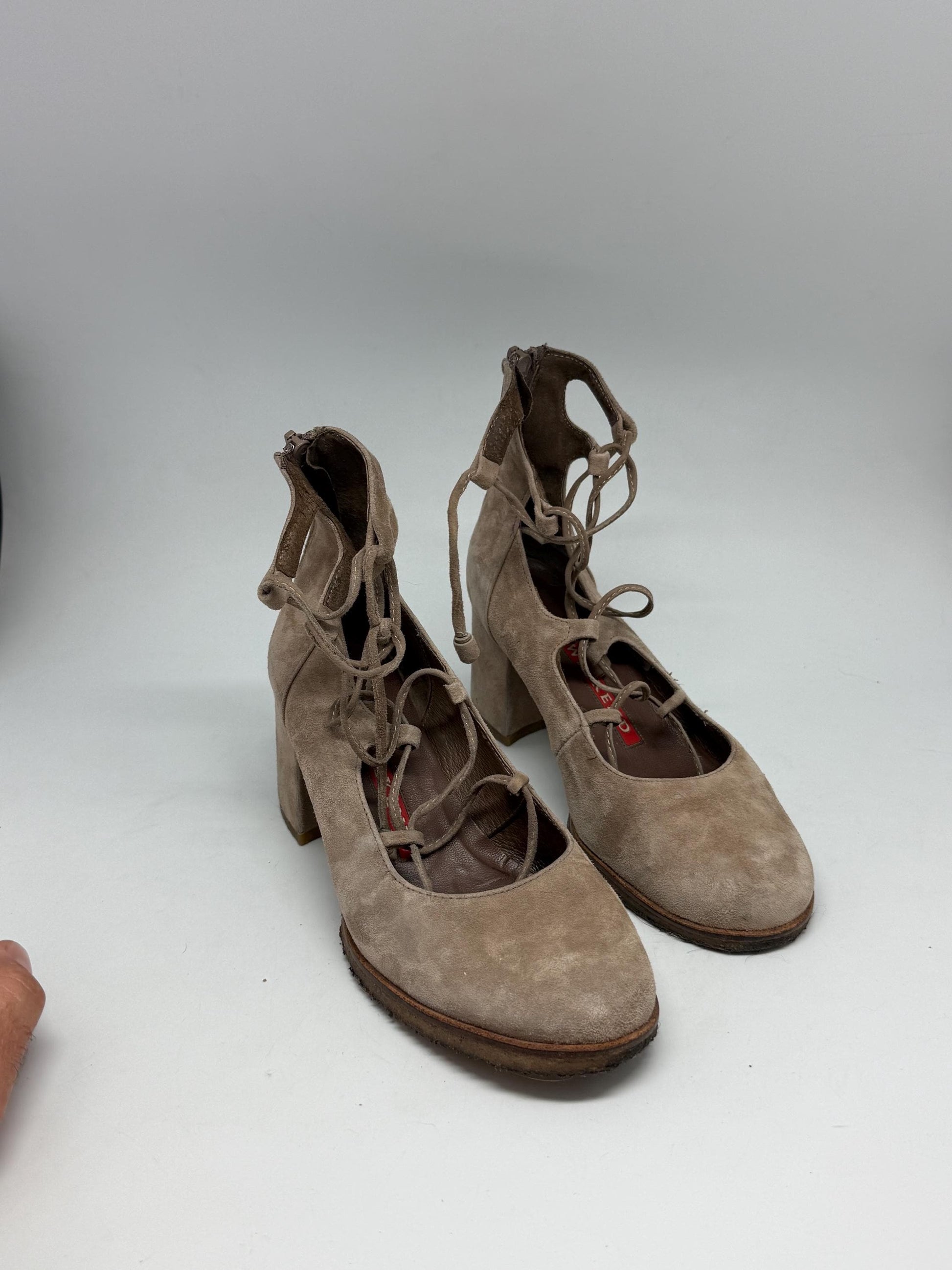 Taupe Suede Lace-Up Heels — additional view 11