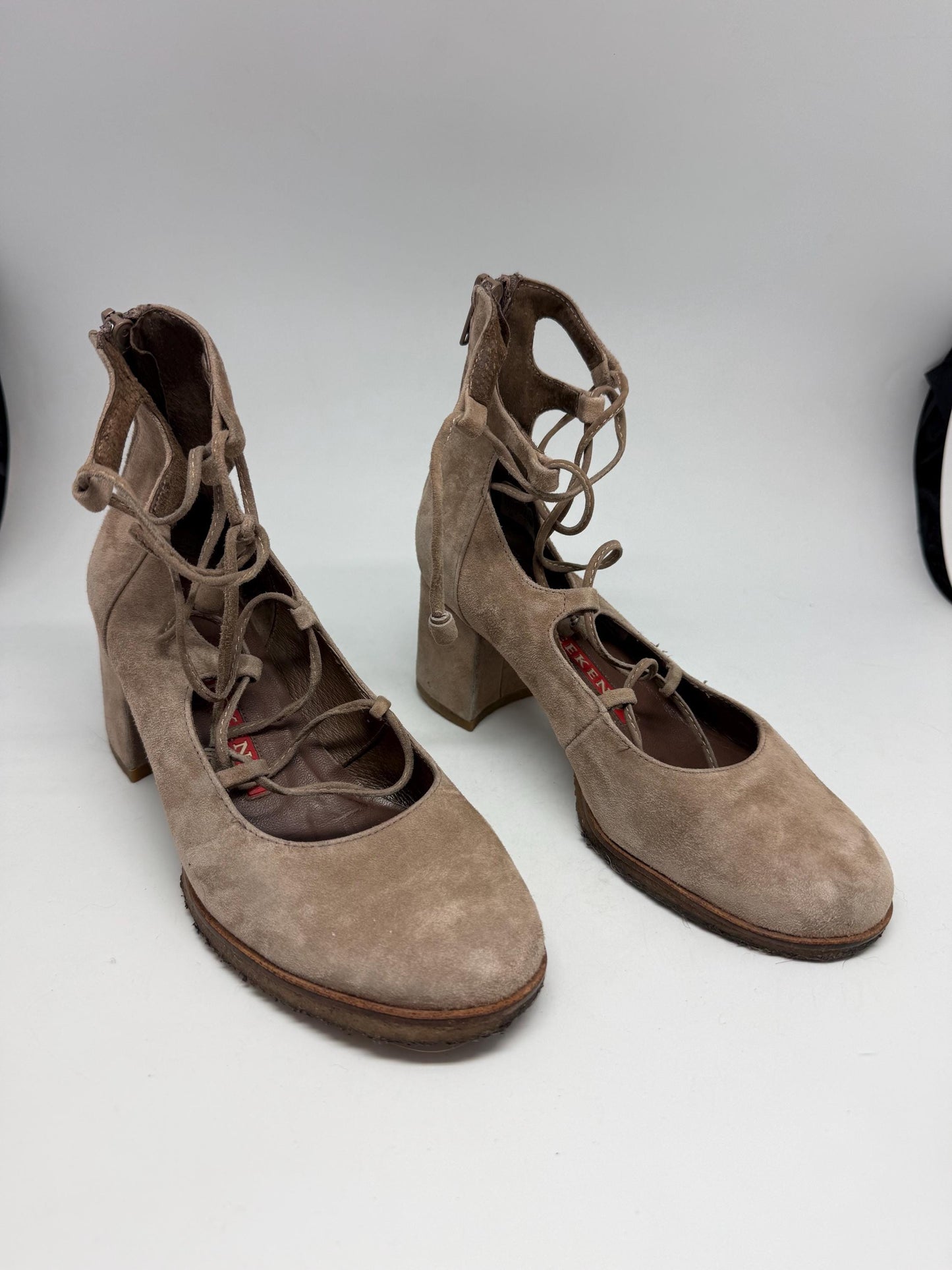 Taupe Suede Lace-Up Heels — additional view 5