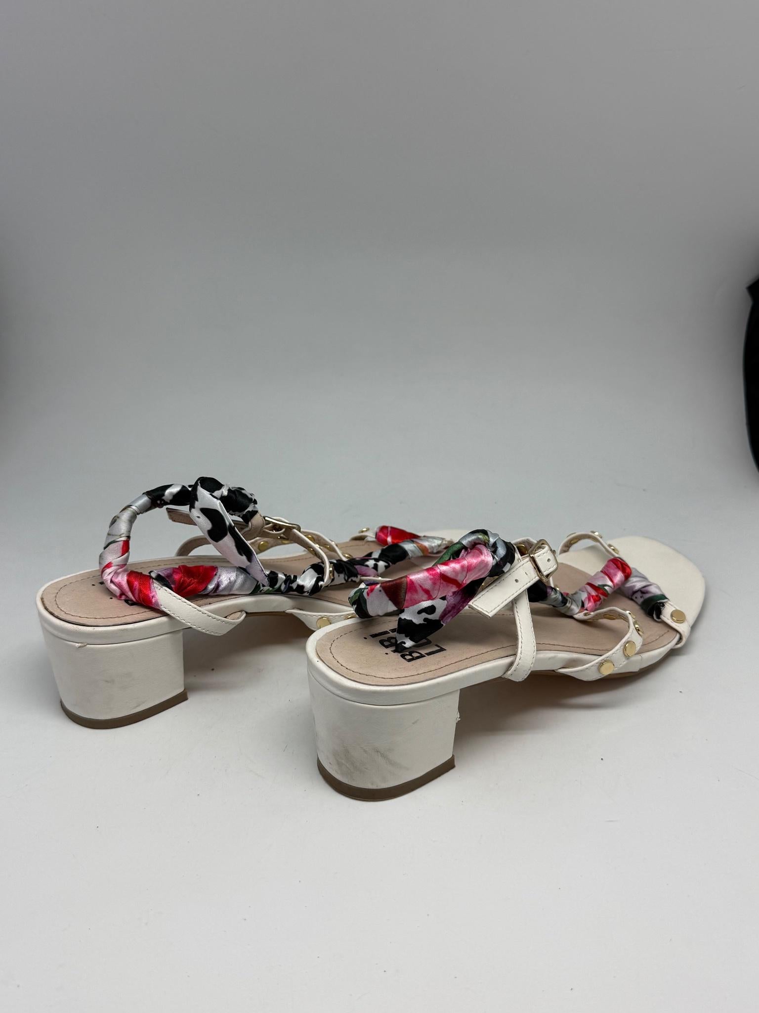 Bibi Lou White Leather Heels With Studded Straps — fabric close-up