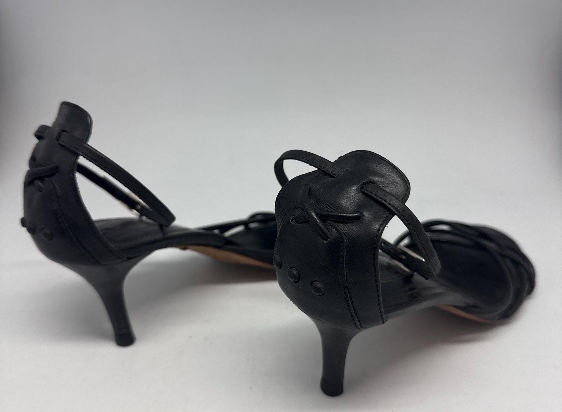 Classic Black Leather Heels with Ankle Strap — detail