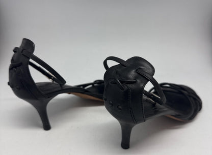 Classic Black Leather Heels with Ankle Strap — detail