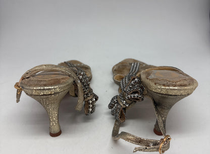 Belen Doñate Handmade Gold Leather Heels — fabric close-up
