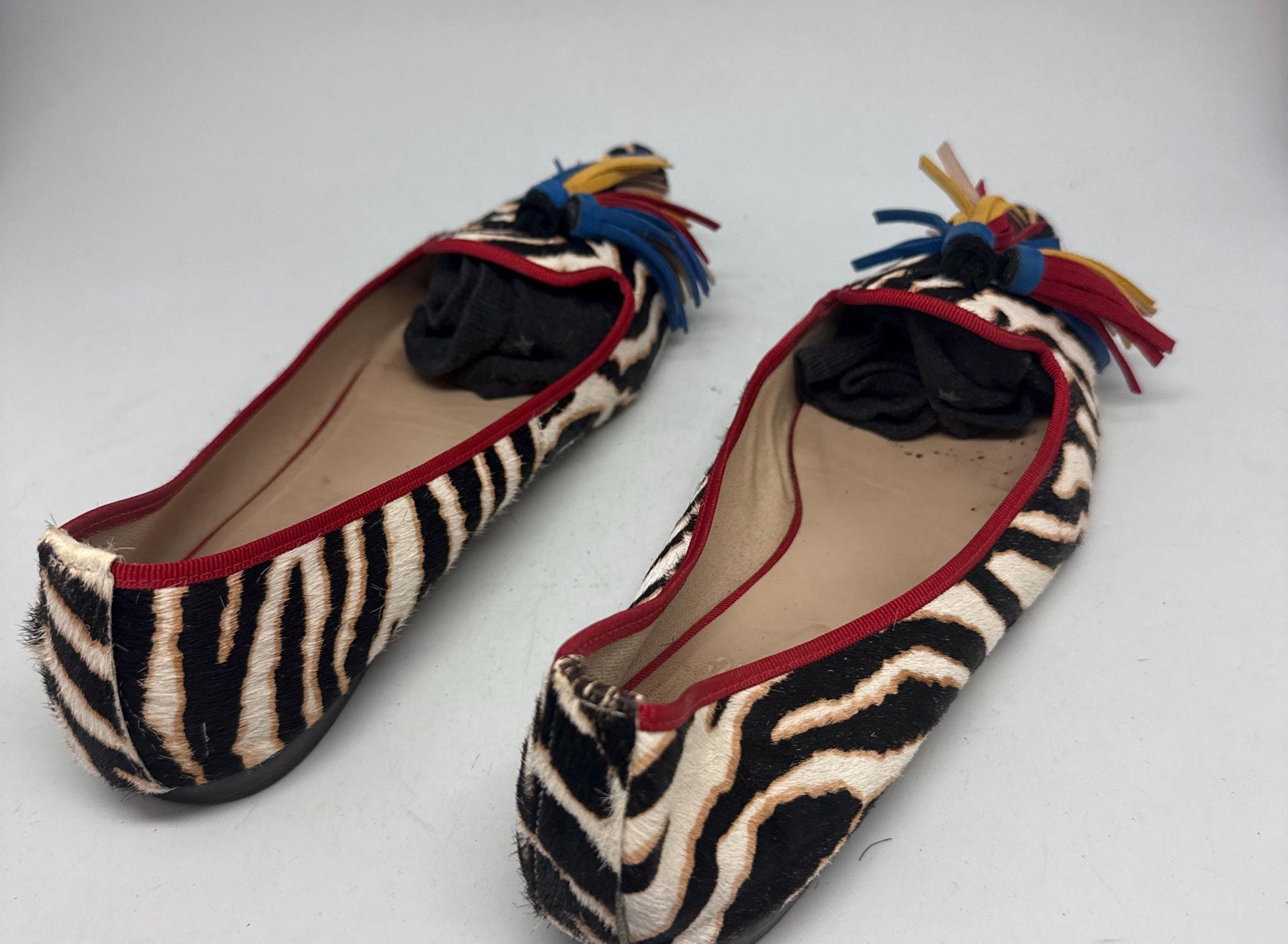 Zebra Leather Ruffled Loafers — back view