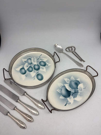 Porcelain Blue Fruit Trays Set, 20cm Elegant Design